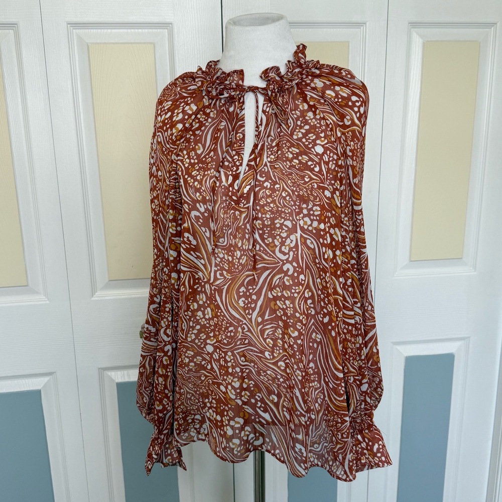 Anthropologie Brown and White Blouse